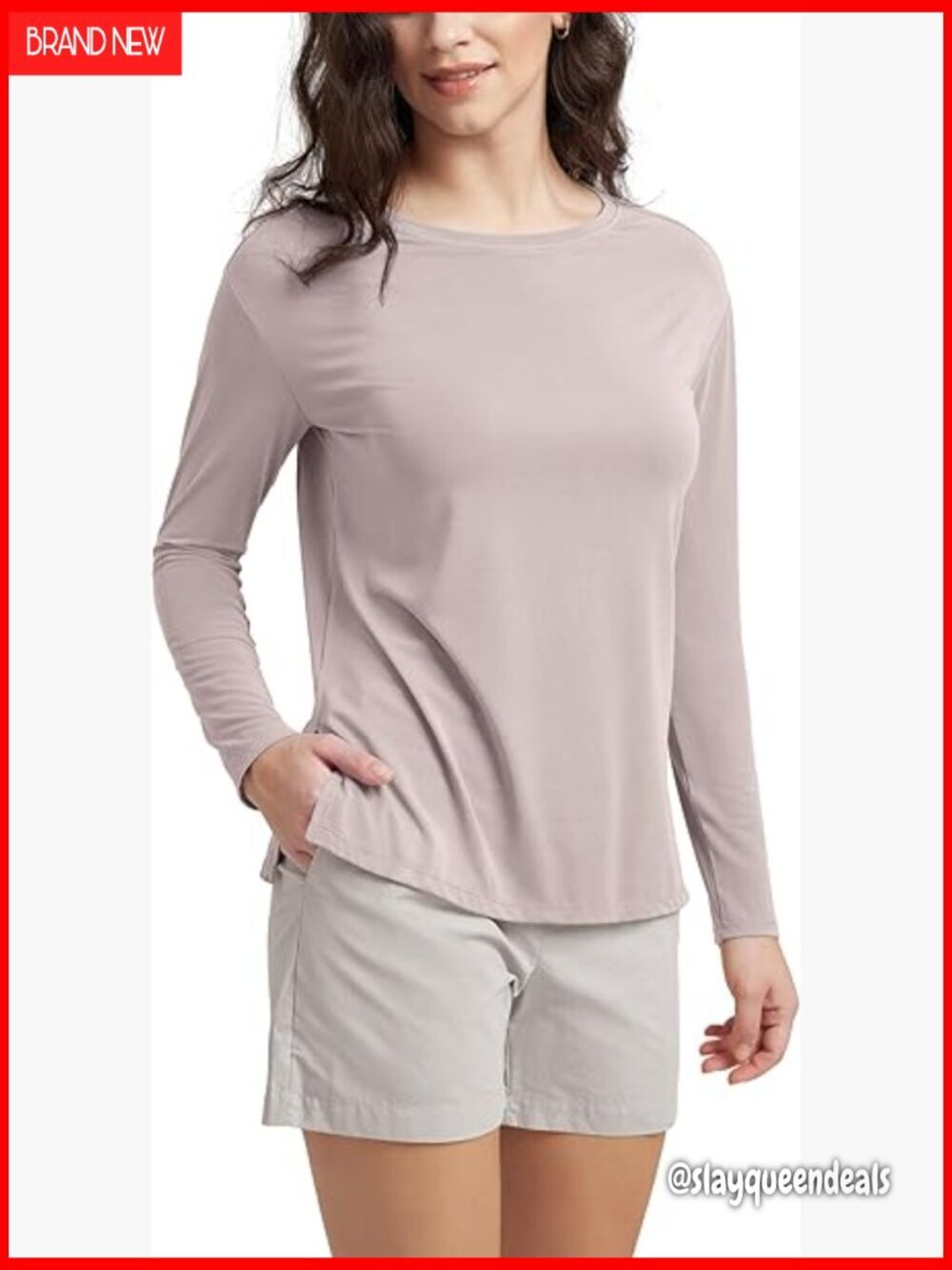 Relaxed Fit Long Sleeve Boat Neck T-Shirt Side Slit Lounge Yoga Top